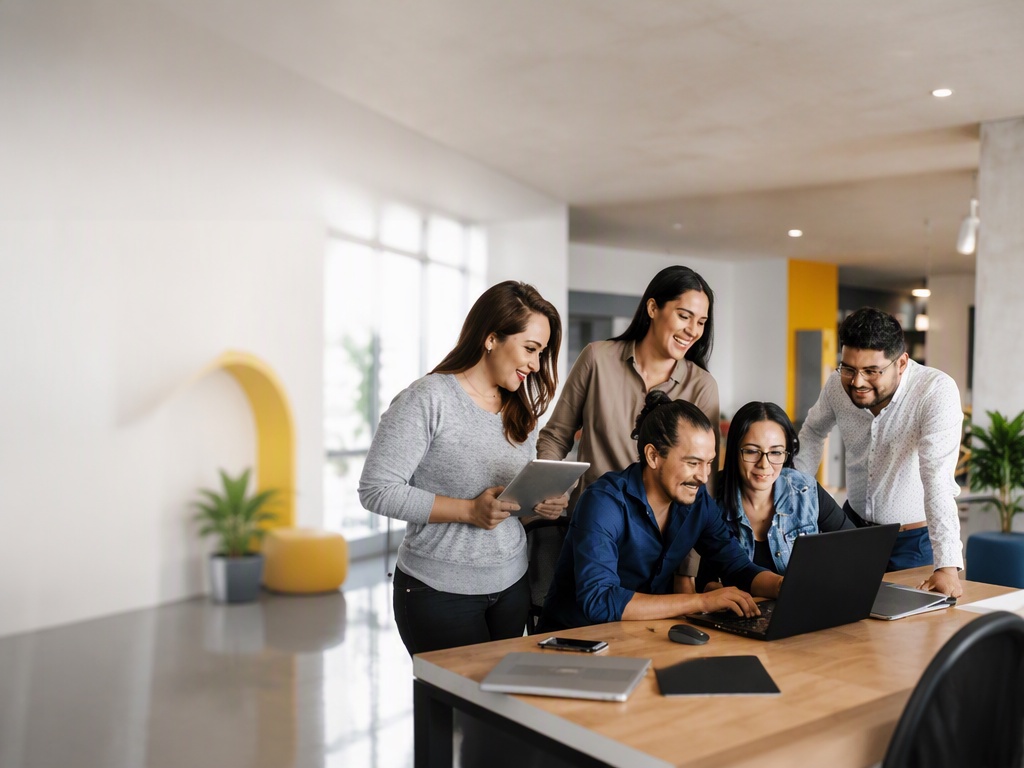 Equipo diverso de colaboradores en un entorno laboral moderno